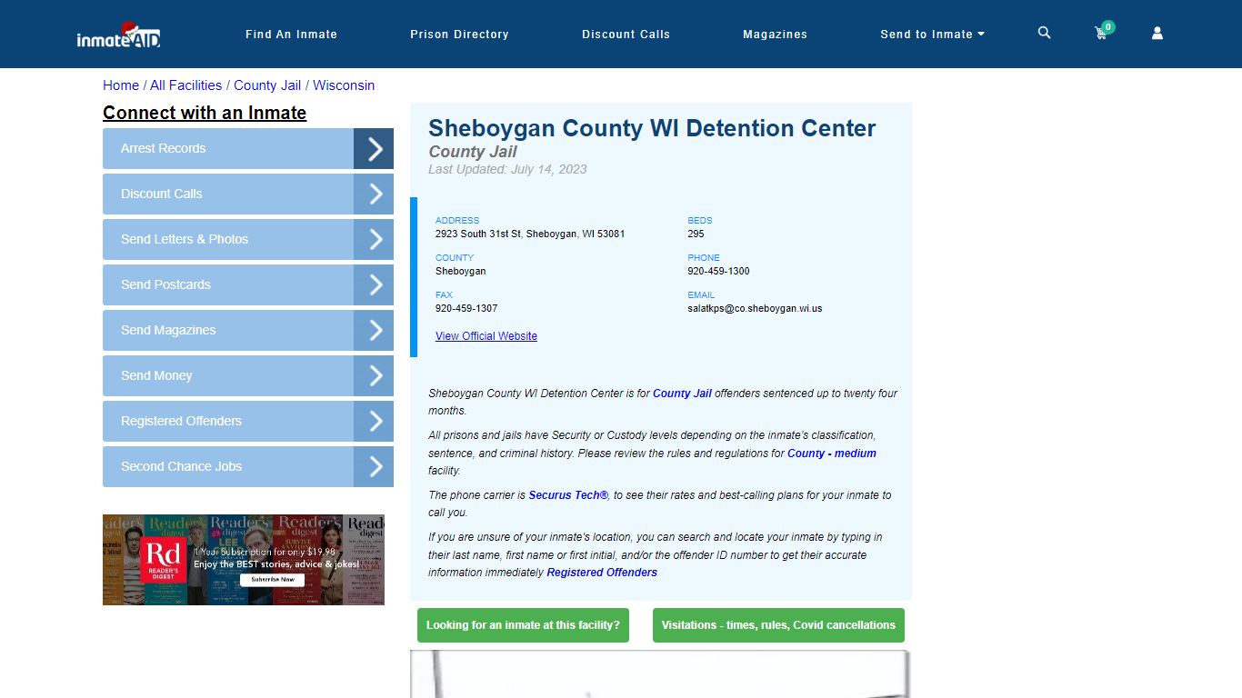 Sheboygan County WI Detention Center - Inmate Locator - Sheboygan, WI